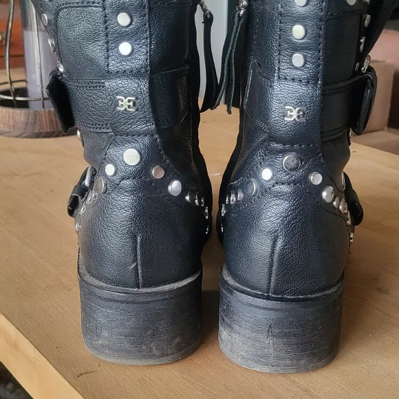 Sam Edelman Black Leather Moto Boots with Silver Studs - Picture 7 of 10